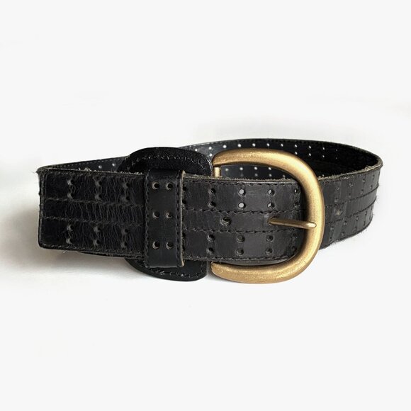 Vintage 90s Christian Dior Wide Black Cowhide Leather Waist Belt Size SM - Picture 8 of 9